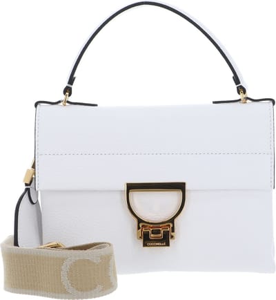 COCCINELLE Leren Handtas Schoudertas Arlettis Signature Handbag Grained Leather Brillant White Wit