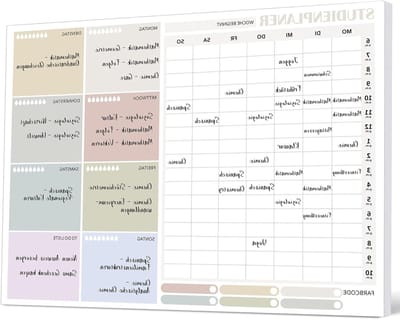 A4 Studieplanner met 50 Bladen, Wekelijks Schema, Leerplanning en Schoolbenodigdheden voor Studenten