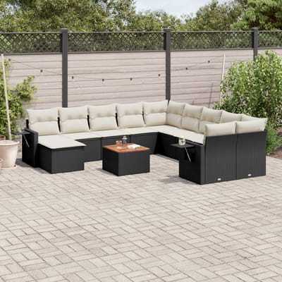 vidaXL - 12-delige - Loungeset - met - kussens - poly - rattan - zwart