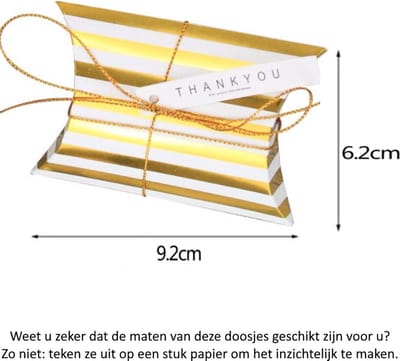 10 Witte Bedankt Doosjes met gouden strepen, touwtjes en 'Thank you - for your kindness' kaartjes - Karton - Traktatie Trouwerij - Housewarming - Babyshower - Cadeautje - Cookie - Snoep