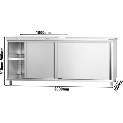 GGM Gastro Edelstahl Arbeitsschrank PREMIUM - 2000x700mm - mit Schiebetür - inkl. 1/2 Schneideplatte Weiß