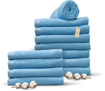 Miss Towels 70x140 Badlakens Set 12 st. - 5 sterren Hotelkwaliteit - Badtextiel - Luxe Badhanddoeken - Zachte Badlakens - HemelsBlauw - Made in Portugal