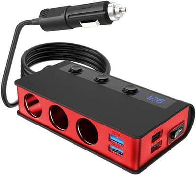 LISM-180W autolader met sigarettenaansteker-splitter, ondersteunt QC3.0 snelladen - Rood