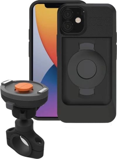 Tigra Telefoonhouder Motor Fietsstuur Bevestiging | Tigra FitClic Neo Motorcycle Kit Apart hoesje Apple iPhone 12 Mini Zwart