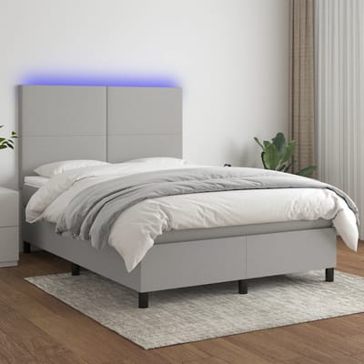 vidaXL - Boxspring - met - matras - en - LED - stof - lichtgrijs - 140x190 - cm