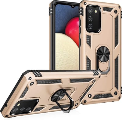 Anti-Shock Hybrid Ring Armor Hoesje Geschikt voor: Samsung Galaxy A02S - goud