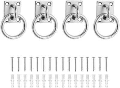 RVS Oogplaat 304 (4 Stuks) met Oogje 5mm - Sterke Oogplaat met Schroeven en Pluggen voor Hout, Muren en Plafonds | Accessoires voor Paarden en Bootbenodigdheden