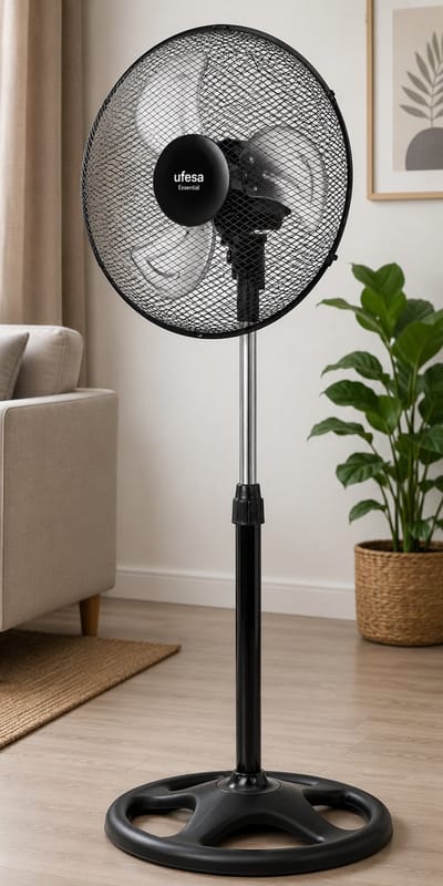 UFESA Montreal Statiefventilator ventilator – Krachtige Verkoeling | 50W | 40 cm | 3 Snelheden | Zwart
