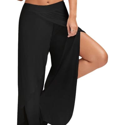 Elastische Taille Mid-Rise Fitness Broek Effen Kleur Rechte Yoga Broek Vrouwen Split Wijde Pijp Korte Broek Vrouwenkleding L