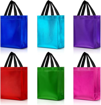 12 geschenkzakjes mix kleurset, niet-geweven herbruikbare glanzende geschenkzakken met glanzende afwerking - verjaardagstas, gunstzakken, goodiezakjes voor bruiloft, verjaardag, Kerstmis -20 x 10 x 25