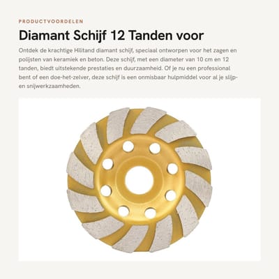 Dailygoods- Diamantschijf 12 Tanden - Disco Diamantato - Snijden - Levigen - Keramiek - Betonnen Ondergrond - Zaagblad