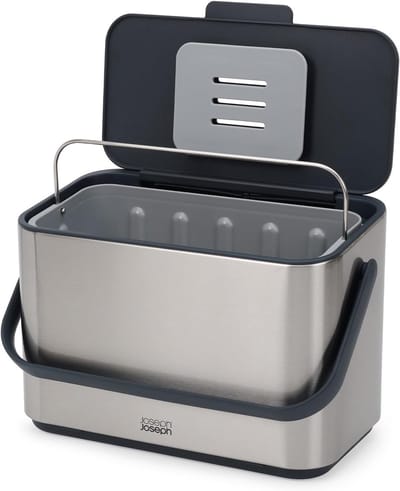 Compostemmer Keuken - Afvalbak GFT - Voedselresten Verzamelen - Geurfilter Inclusief - 4 Liter Capaciteit - Roestvrij Staal Grijs