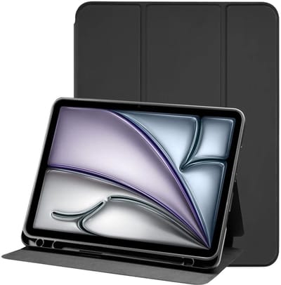 Tablet Hoes Geschikt voor Apple iPad Air 13 (2024/2025) | Luxe Tri-Fold Book Case | Kunst Leren Bescherm Hoes | Standaard Functie | Zwart