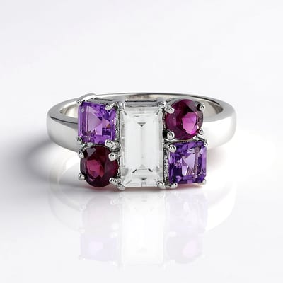 Cavill - Luxe Statement Ring - 925 Sterling Zilver met Platina Laag - Cambodjaanse Zirkoon 2,266 ct - Umbaliet Garnet & Siberische Amethist