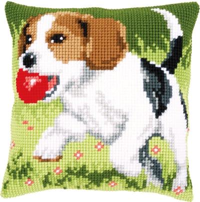 Vervaco - Kruissteekkussen kit - Spelende hond - PN-0157066 - Borduren - Borduurpakket - Borduurpakket volwassenen - Borduurpakket kind
