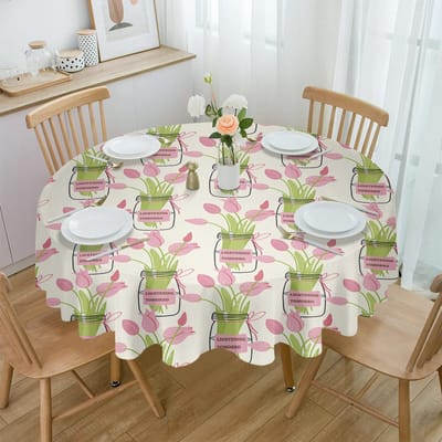 Fles Bloem Handgeschilderd Rond Tafelkleed Waterdichte Tafelbeschermer Voor Bruiloftsfeest Decoratie Eettafelkleed 4pcs 33x48 Table mat gray