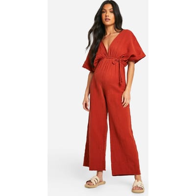 boohoo Dames Maternity Rope Belted Wide Leg Jumpsuit | Terracotta | Maat: 36