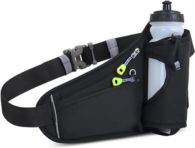 Hardloopriem met Bidonhouder - Verstelbare Hardloopheuptas met Kabel Uitgang - Waterafstotend en Reflectoren - Running Belt Drinkgordel - Sportband - Hardlooptasje - Fitness & Sport - Unisex - Voor Smartphone, Drinkfles, Powerbank - Zwart - SOLLBRY®