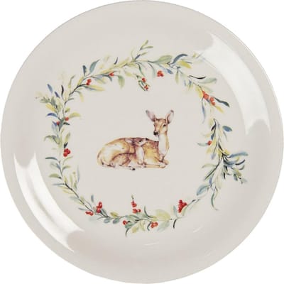 Clayre & Eef Dinerbord Ø 28 cm Wit Groen Keramiek Hert
