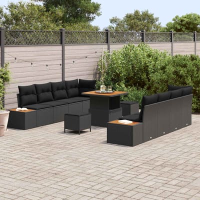 vidaXL - Tuinbank - Set - 11 - st - 10-Aantal - zitplaatsen - Zwart - Poly - rattan