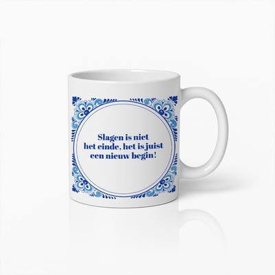 Geslaagd Mok 330ml – “Slagen is niet het einde, het is juist een nieuw begin” – Inspirerende Nederlandse Tekst Beker – Perfect Cadeau voor Afgestudeerden