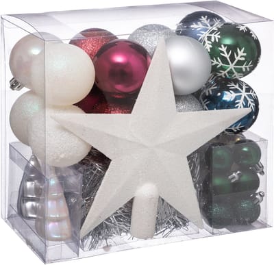 JJA - Kit kerstboomversiering wit rood blauw groen 44-delig met ballen en piek