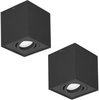 Set van 2 - Adviti CAROLIN Vierkante opbouwspots - Downlight - Richtbare lichtbron - GU10 - Aluminium behuizing - Zwart
