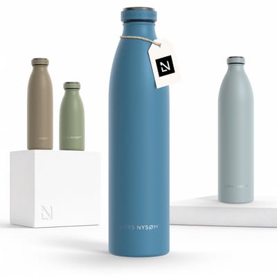 LARS NYSØM Ren Roestvrijstalen drinkfles 1000ml - BPA-vrije geïsoleerde waterfles - voorSport, Fiets, Volwassene, Kids (Calypso Blue)