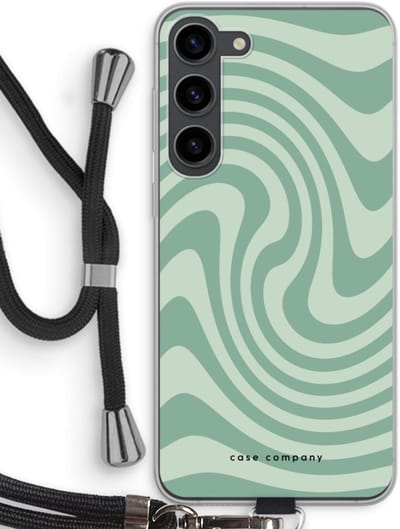Case Company® - Hoesje met koord geschikt voor Samsung Galaxy S23 Plus hoesje met Koord - Swirl Groen - Telefoonhoesje met Zwart Koord - Bescherming aan alle Kanten en Over de Schermrand