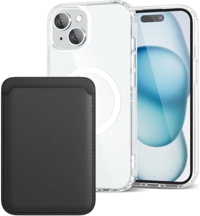 Shockproof Anti Shock Back Cover Hoesje Compatibel met MagSafe Geschikt voor: Apple iPhone 15 met Magnetische Pasjeshouder - Zwart