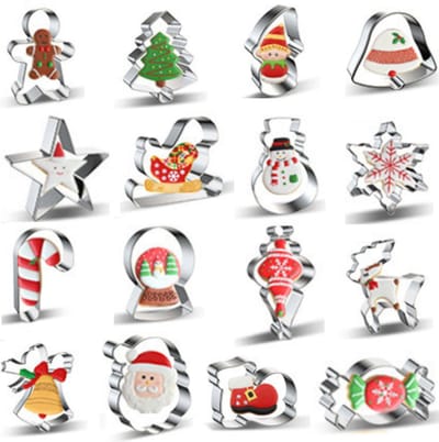 Kerst Uitsteekvormen Set - 16 Deeg Uitstekers – Kerstkoekjes uitsteekvormpjes - Bakvormen zoals Kerstboom, Sneeuwpop, Rendier etc.