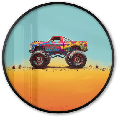 Poster in lijst Rond - Fotolijst 60x60 cm - Posters - Monstertruck - Graffiti - Jongens - Auto - Ronde posterlijst zwart - Decoratie - Wanddecoratie woonkamer - Muurdecoratie slaapkamer