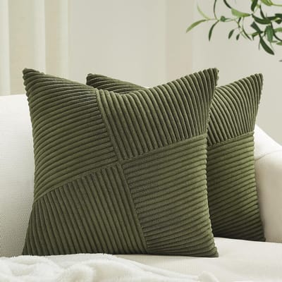 Olijfgroene Kussenhoezen 50x50 cm - 2 Stuks met Windmill Strepenpatroon voor Decoratie in Woonkamer en Slaapkamer, Perfect voor Sofa en Bed