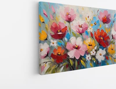 Saammp Canvas Schilderij - Kleurrijke Abstracte Bloemen - Natuur - 30x20 - Foto op canvas - Wanddecoratie - Muurdecoratie Woonkamer - Kantoor Decoratie