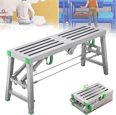 Verstelbaar Werkplatform - Steiger Platform Vouwladder - Kluswerkzaamheden Uitvoeren - Dubbele Draagstaven - 180 cm - Zilver