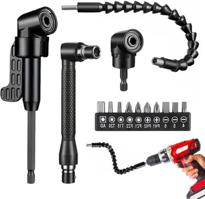 Hoekschroevendraaierset met 14 accessoires, flexibele bithouder en 1/4 inch hex as voor accu schroevendraaiers, ideaal voor krappe hoeken en precisiewerk