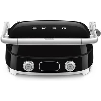 SMEG MGF01BLEU Contactgrill - Multifunctionele Grill & Wafelijzer - 2000W - Verwisselbare Platen - PFAS-vrije Keramische Coating - BBQ- & Ovenfunctie - '50s Style - Zwart