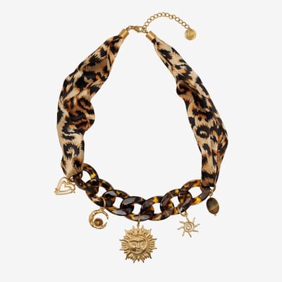 Essenza Leopard Scarf Bandana With Pendants Necklace