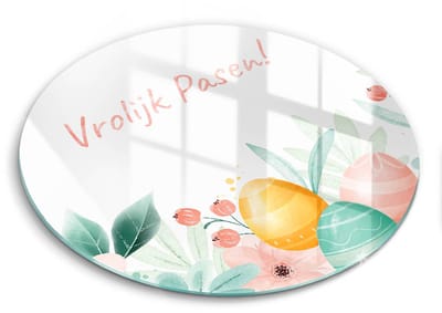 Wallfluent Glazen Snijplanken - Vrolijk Pasen! Snijplanken Glas - fi30 cm - Veelkleurig Snijplanken van Glas - Glazen Serveerplank - Snijplank van Glas met Print - Antislip Keuken Snijplank Glas