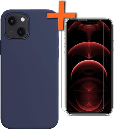 Hoes - Met Screenprotector - Geschikt voor Apple iPhone 13 Mini - Sterk & Shockproof - Back Cover - Siliconen Case - Telefoon Hoes - Donkerblauw