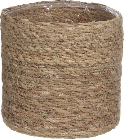 Mica Decorations Plantenpot - rotan - bruin - plantenmand - 18 x 18 cm - Met plastic binnenkant