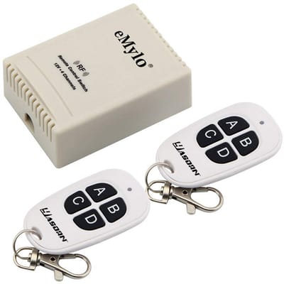 eMylo Een 4-kanaals relais met twee zenders, draadloze RF afstandsbediening schakelaar (12 V, 433 MHz)