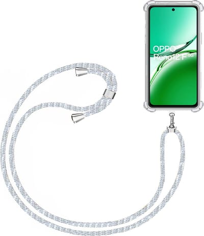 Telefoonkoord + Hoesje Geschikt voor OPPO Reno 12 F / Reno 12 FS - Lengte Verstelbaar - Telefoonketting - Shock Proof Case - Baby Blauw