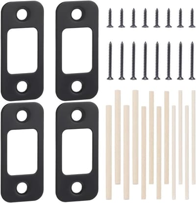 4 Pack Deadbolt Strike Plate Backplate voor Deur, Herstelplaat voor Deadbolt met Houten Sticks en Schroeven voor Thuisdeur Reparatie en Uitlijning