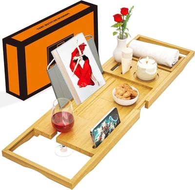 Uitbreidbaar Bad Caddy - Houten Badplank met Kommen - Geschikt voor de meeste Badkuipen, Perfect voor Ontspanning en Wellness