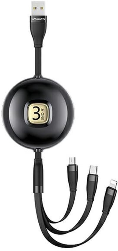 USAMS U69 Serie - 3-in-1 Kabel - 1 meter - Zwart - Lightning, MicroUSB, USB-C