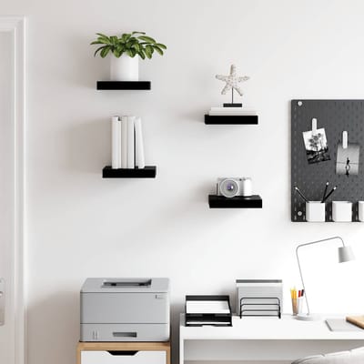 vidaXL - Wandschappen - zwevend - 4 - st - 23x23,5x3,8 - cm - MDF - hoogglans - zwart