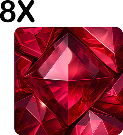 Luxe Placemat - Prachtige Rode Robijn - Ruby - Edelsteen - Set van 8 Placemats - 50x50 cm - 2 mm dik Vinyl - Anti Slip - Afneembaar