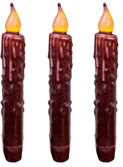 Echte Wax Hand Ondergedompeld LED Timer Taper Kaarsen - Vlamloze Verlichting Decor, 6,75 Inch, Bourgondië, 3 STKS