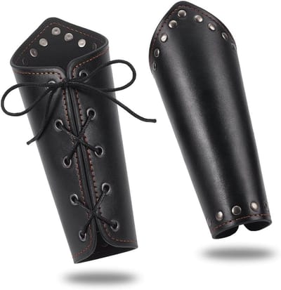 1 paar zwarte middeleeuwse armbeschermers, verstelbare PU-armbanden voor Halloween, punk en cosplay accessoires